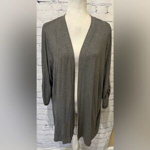 NWT Lane Bryant Womens Gray 3/4 Ruched Sleeve Open Front Cardigan Jacket 26/28